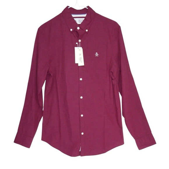 Original Penguin Other - NWT Penguin Musingwear Button Up Shirt Size‎ S Long Sleeve Burgundy preppy